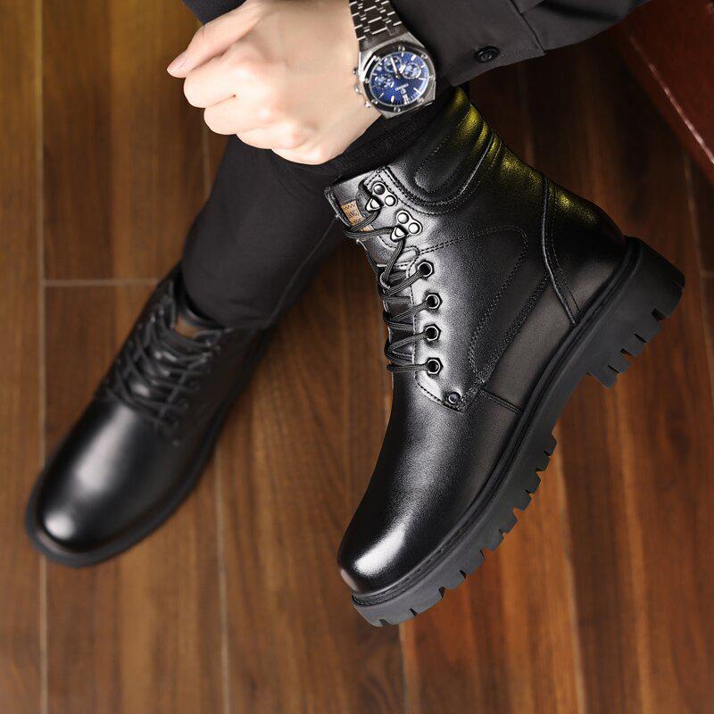 Men's Winter Cowhide Wool-Lined High Top Leather Snow Boots