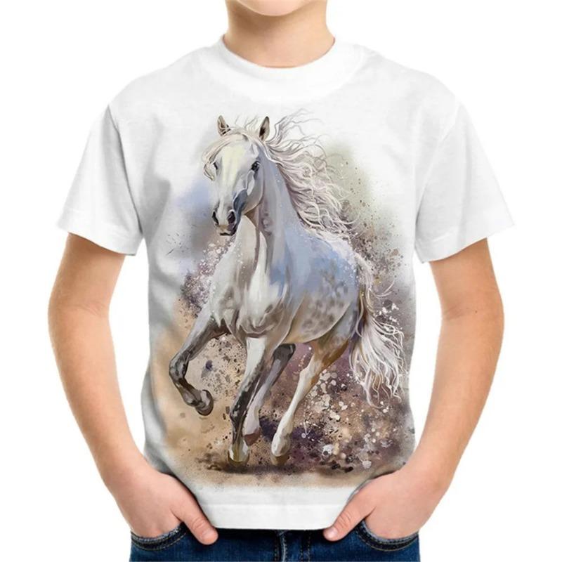 Children's T-Shirt Horse Girls Tee Shirt Casual Graphic T Shirts Short Sleeve Kids Clothes Crew Neck Outdoor Children's Clothing