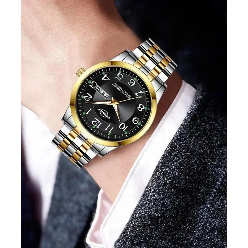 Men's Watch Stainless Steel Band Fashion Luminous Quartz Watch for Man Dual Calendar Male Clock Reloj Hombre Clock