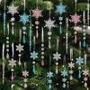 10 Pcs Christmas Tree Pendants with Strings Xmas Baubles Snowflake Icicles Hanging Ornaments for Christmas Party Wedding