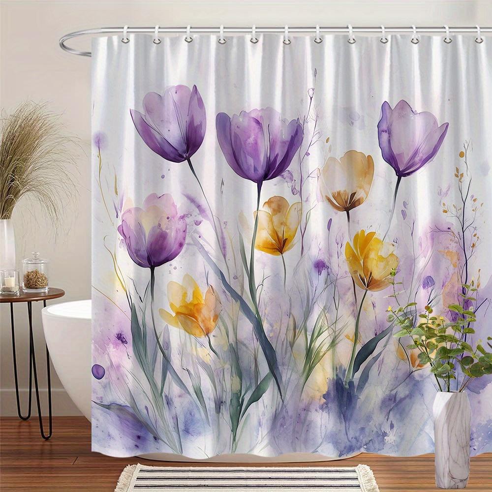 

1 Piece Of Exquisite Tulip Watercolor Shower Curtain - Impressionist Fantasy Style, Polyester Fabric, Machine Washable 90X180cm