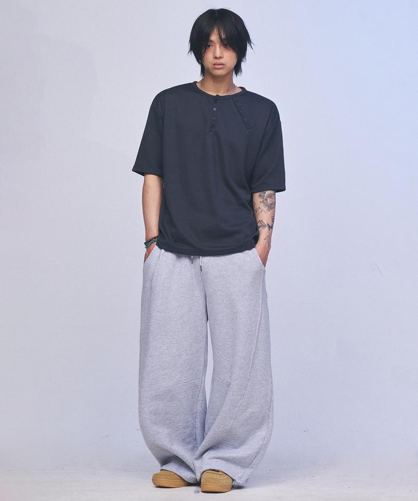 SOMEPLACE MAN Embroidered Detail Curved Wide Cut Sweatshirt String Training Pants _3 Colors