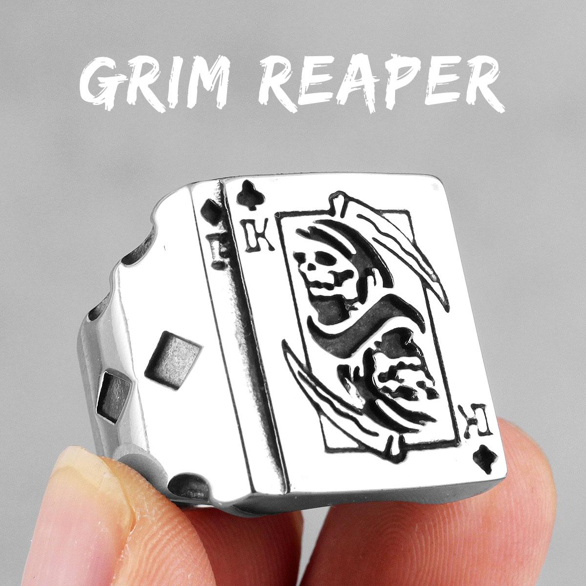 

Кольца Grim Reaper Poker King Skull из нержавеющей стали для мужчин в готическом стиле в стиле панк для парня-байкера, креативный подарок 13
