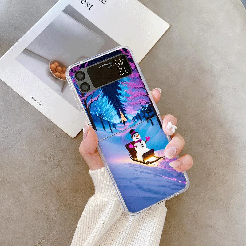 Winter Snow Scene Snowman Christmas Tree Clear Phone Case for Samsung Galaxy Z Flip 7 Flip 6 4 3 Folding Cover for Z Flip7 Flip5