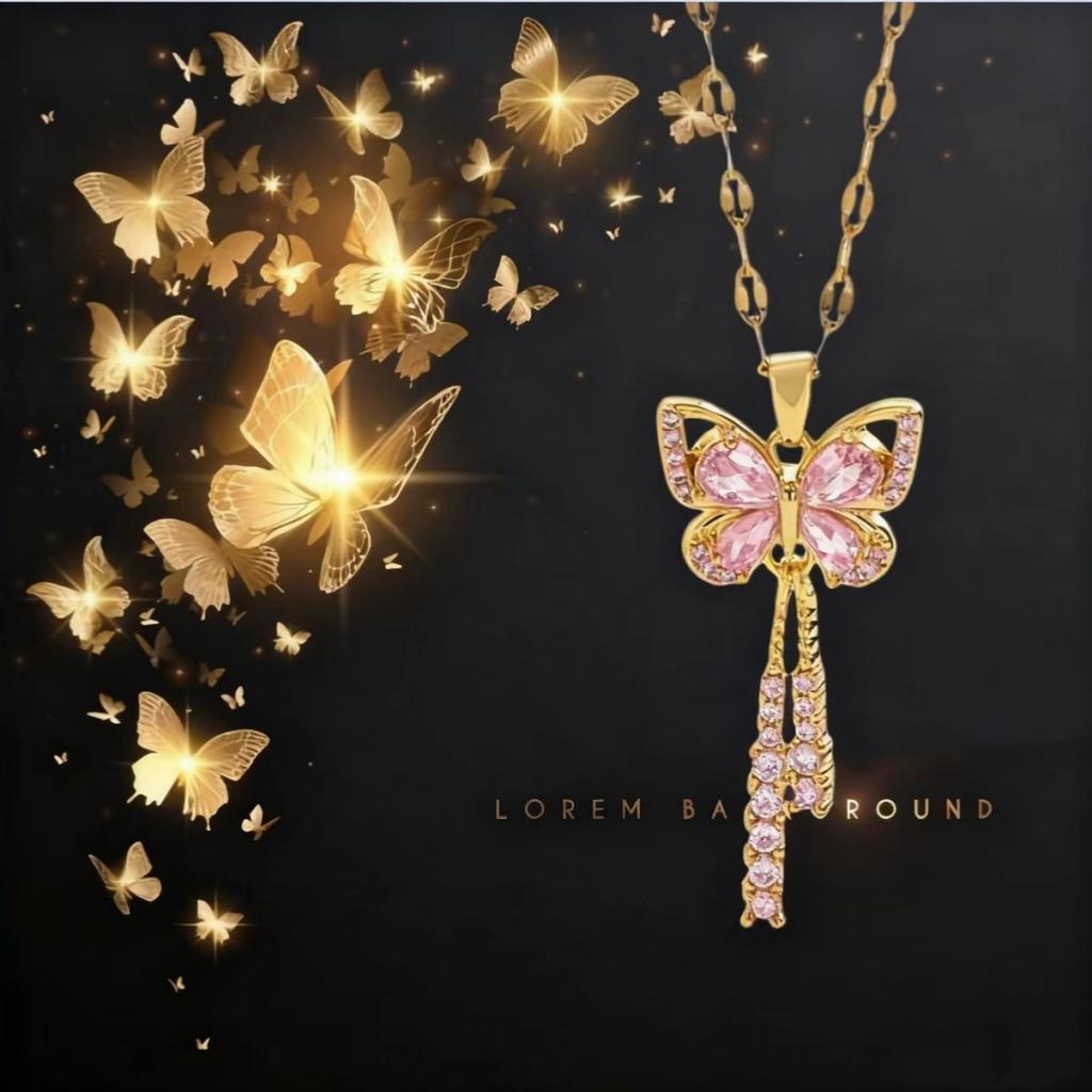 Colier rafinat cu ciucuri fluture cu micro incrustație de zircon cu oțel titan, cadou perfect pentru femeile cu tendințe de modă
