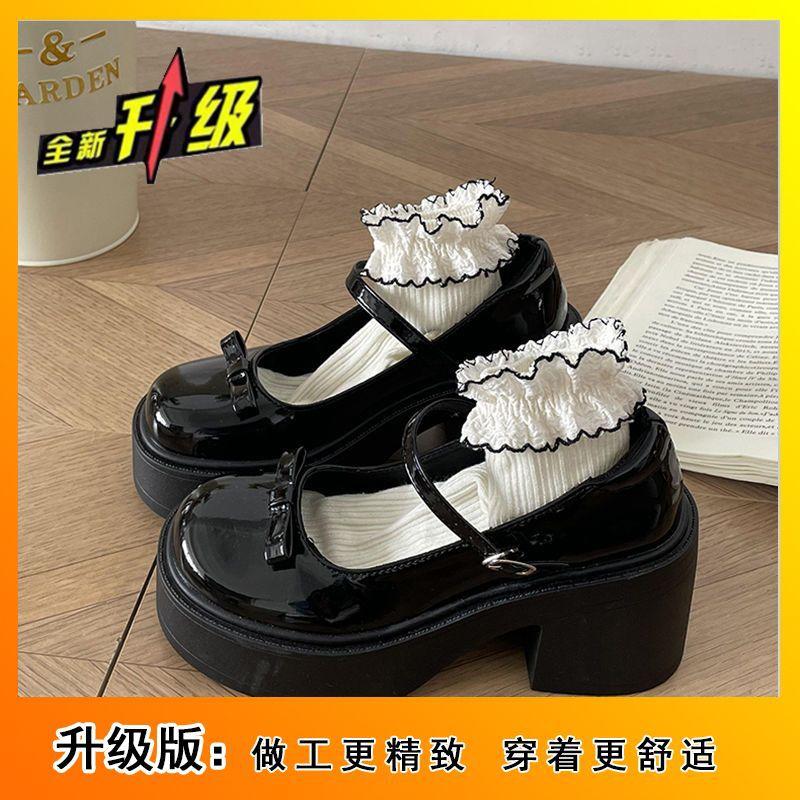French Retro High-heeled British-style Small Leather Shoes, New Summer Bow Versatile Round Head Mary Jane Shoes for Women