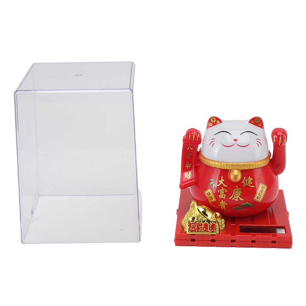 Solar Powered Waving Red Fat Cat Good Luck Wealth Welcoming Lucky Fortune Cat Home Room Office