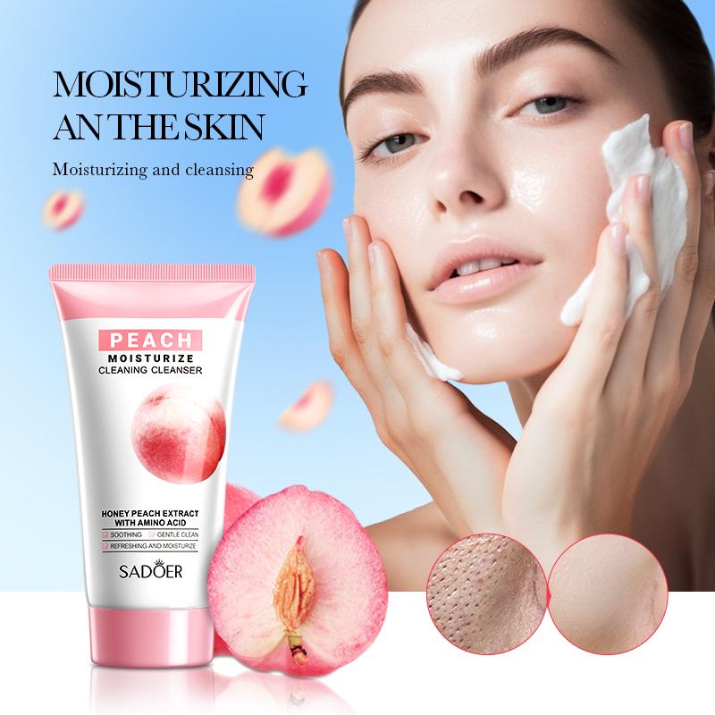 SADOER Peach Green Tea Lemon Facial Cleanser Face Wash Foam Face Cleanser Moisturizing Deep Cleansing Facial Skin Care Cleanser