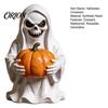 Cute Ghost Figurine for Home Halloween White Pumpkin Resin Statue, Spooky Holding Mini Unique Sculpture Office Garden Yard Tabletop Mantel Decor