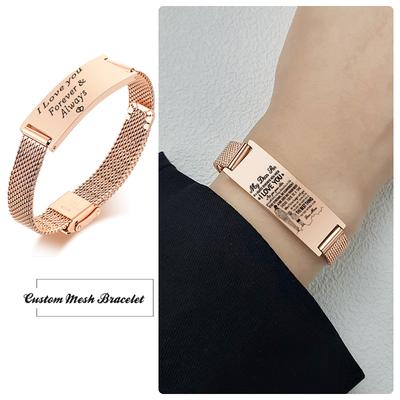 Maßgeschneidertes Roségold-Netzarmband für Damen Herren Edelstahl-Gürtelschnalle Armbänder Verstellbar 16,5 cm Bis 21 cm