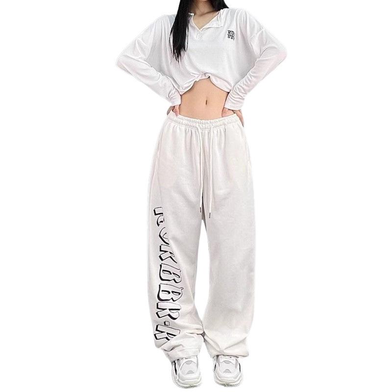 Dámské hip-hopové streetové taneční tepláky se stahovací šňůrkou: Trendy volné ležérní kalhoty s jazzovým potiskem