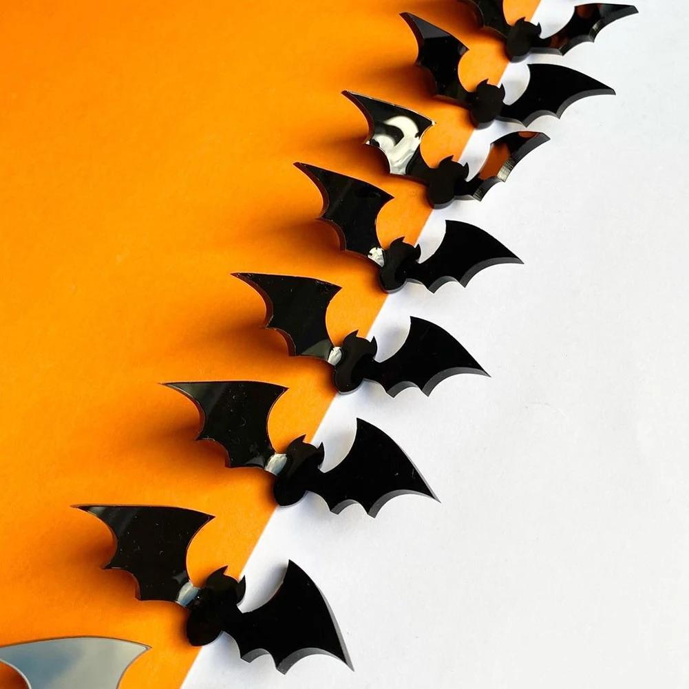 6pcs Halloween 3D Bat Wall Stickers Spooky Yard Sign Outdoor Lawn Decoration Plastic Bat Window Decor for Party