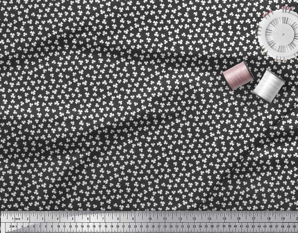 Soimoi Japan Crepe Satin Fabric Clover Leaves Small Print Fabric by Metre 42 Inch