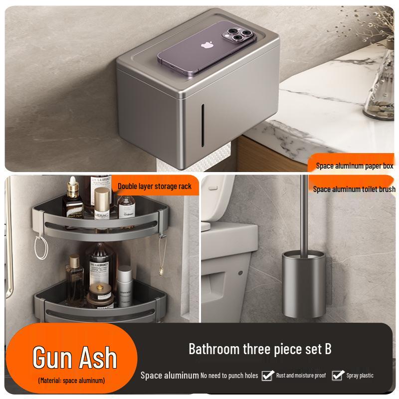 Punch-Free Wall-Mounted Gun Gray Tissue Box and Towel Holder