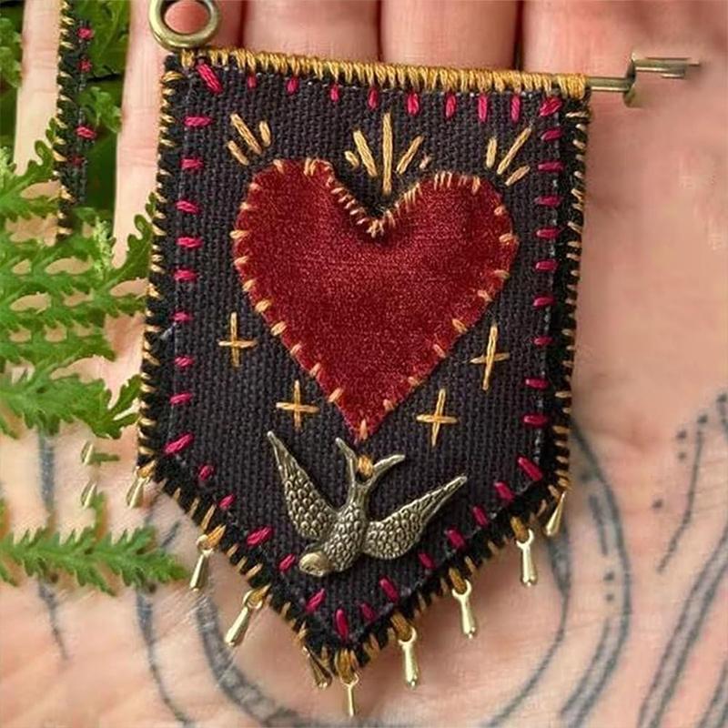 Hope'S Protection Pocket With Rosemary Hand Embroidered Protection Pocket Pin Holds Love Notes Or Any Talisman, Talisman Brooch