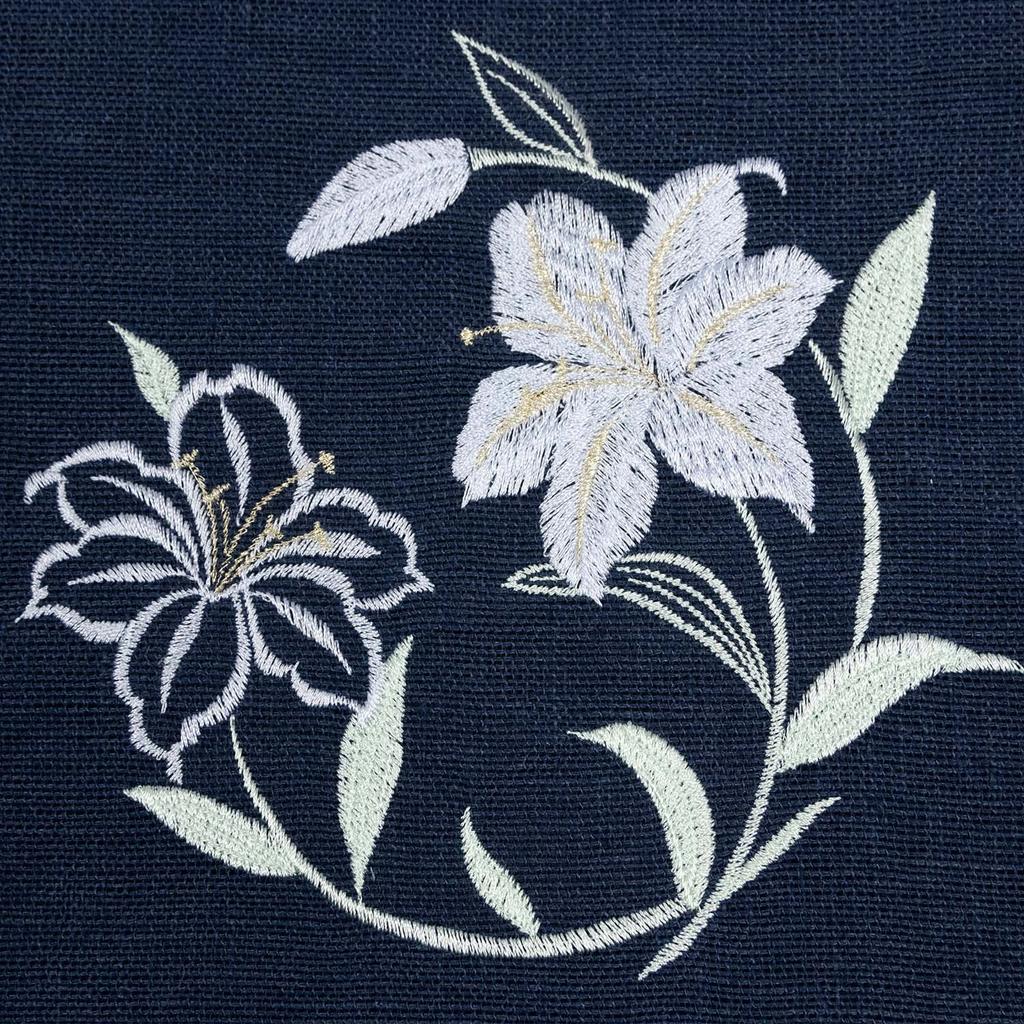 Hemp Nagoya Made In for Women X [KYOETSU] Obi, 8-inch Obi, Embroidered, Japan, (lily Navy)