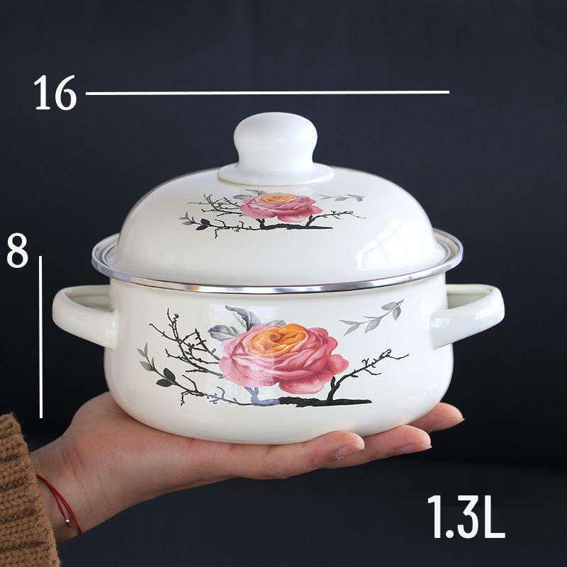 Thickened Enamel Porcelain Stew & Noodle Pot with Double Handles (16/18/20cm)