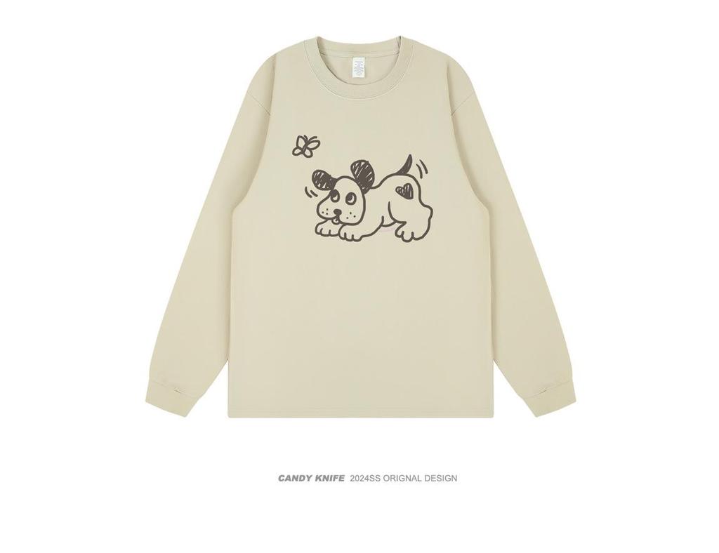 Korean Style Hand-Drawn Cartoon Long-Sleeve T-Shirt