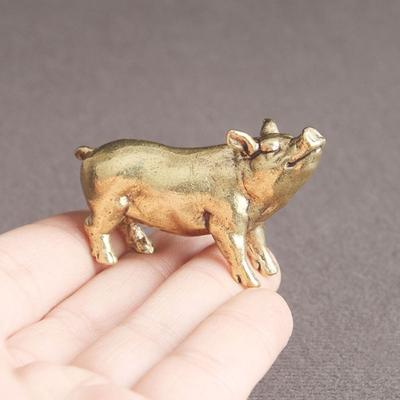 Exquisite Solid Brass Pig Figurines Cute Miniature Pig Statue  Desk Living Room Decoration
