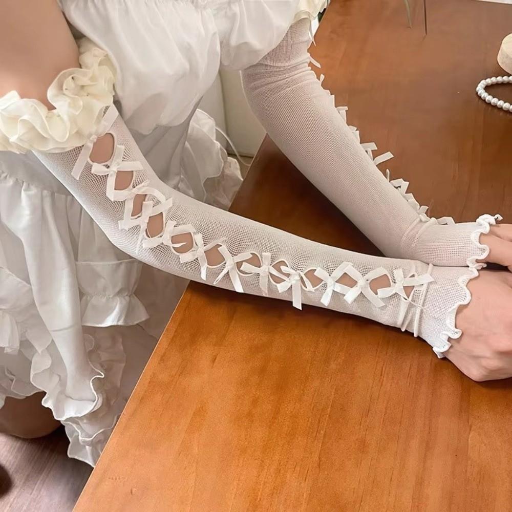 Flower Fingerless Long Gloves Lace Mesh Arm Sleeves Romantic Lace Gloves For Women Summer