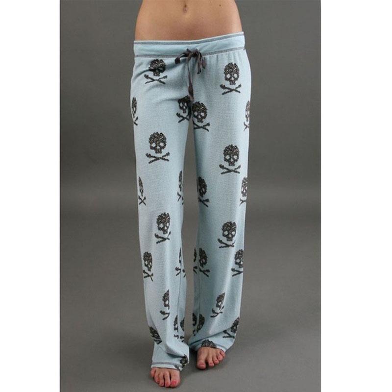 Women Fashion Lacing Skulls Printed Elastic Wide Leg Pants Plus Size 5xl Casual Trousers