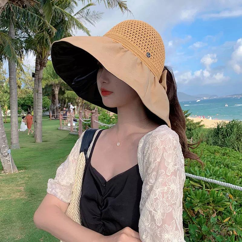 Sunscreen Hat Summer Female Sunshade UV Protection Empty Top Vinyl Shell Hat Large Brim Sunshade Face Outdoor Cycling Hat