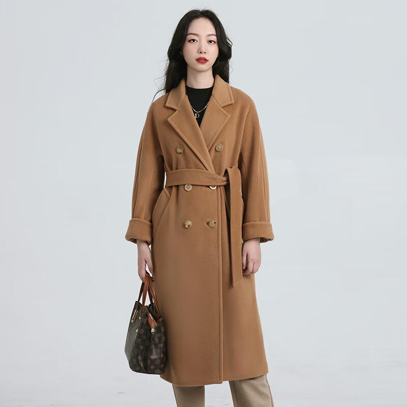 Yilvten Women's Double-Faced Wool Blend Belted Mid-Length Coat