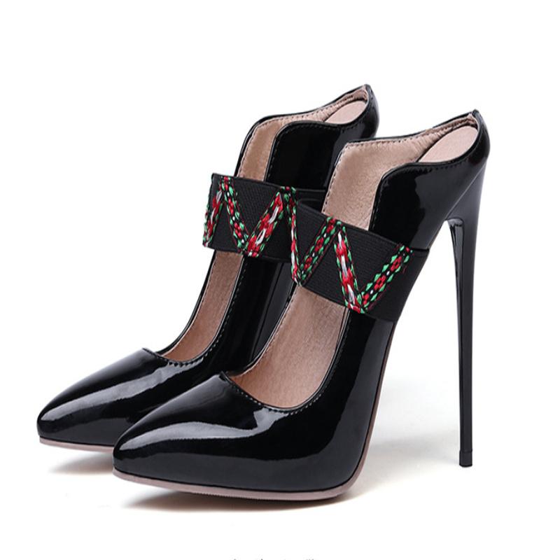 New Luxury Naked Pumps Women High Heels12cm Thin Heels Pointed Toe Patent Leather Woman Shoes Professional Shoes Size 47