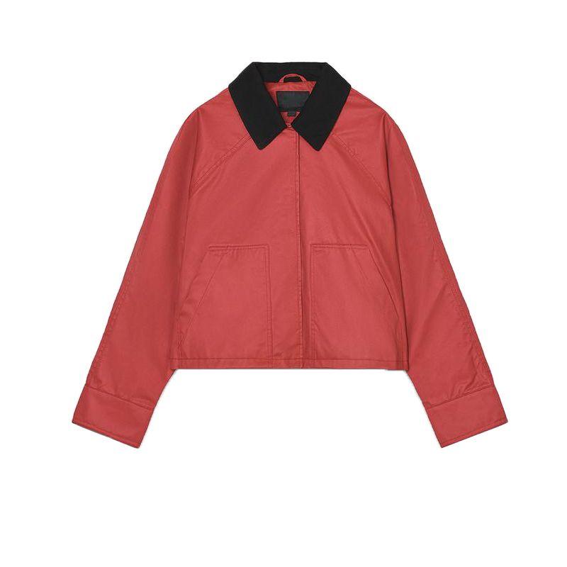 

Spring New Women s Clothing According to Ornament Long Sleeves Color Contrast Patchwork Waxing Leather Lapel Jacket 4341879 Red L
