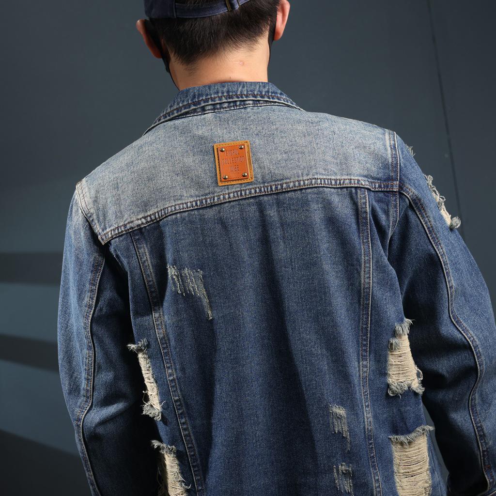 Xintang Men's Ripped Denim Jacket - 2025 Spring/Autumn High Street Workwear Trend