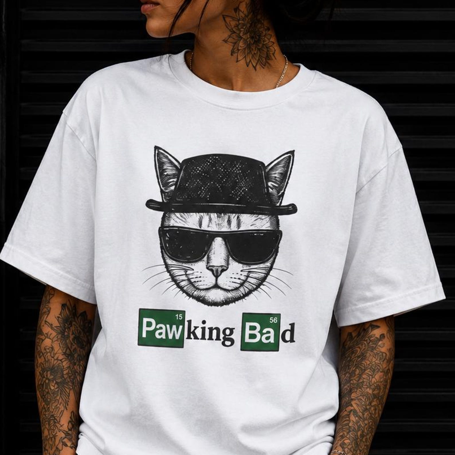 Pawking Bad Heisenberg Cat sketch T-Shirt | Funny Chemistry Cat Parody Tee 3XL