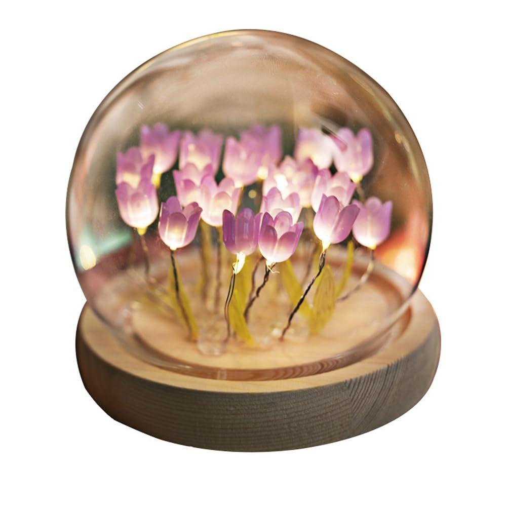 Tulip Lamp LED Night Light Decoration Lamp Glass Artificial Tulips Table Lamp for Bedroom, Livingroom, Birthday, Anniversary Gift (10 Flower, Purple)