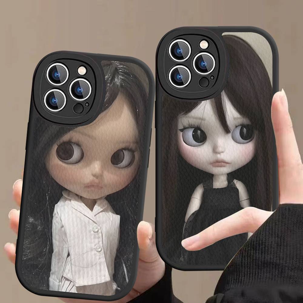 Dark Cute Girl Doll Art Phone Case For IPhone 16 15 14 13 Pro Max 11 12 Plus Leather Silicone Cover