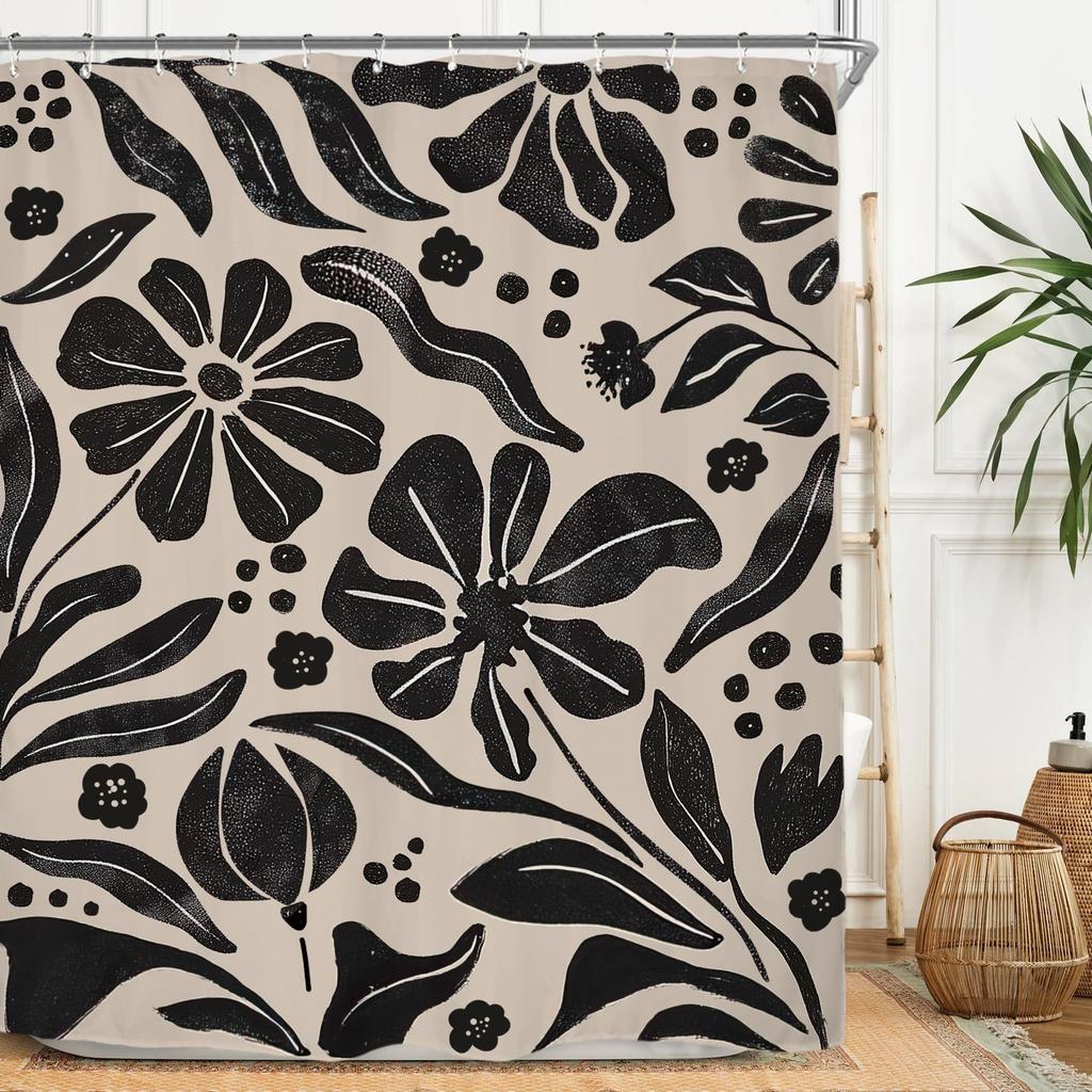 Estetica Minimalista Astratta Moderno Set Tenda Doccia Pianta Foglia Arancione Telo in Poliestere Tenda da Bagno con Ganci