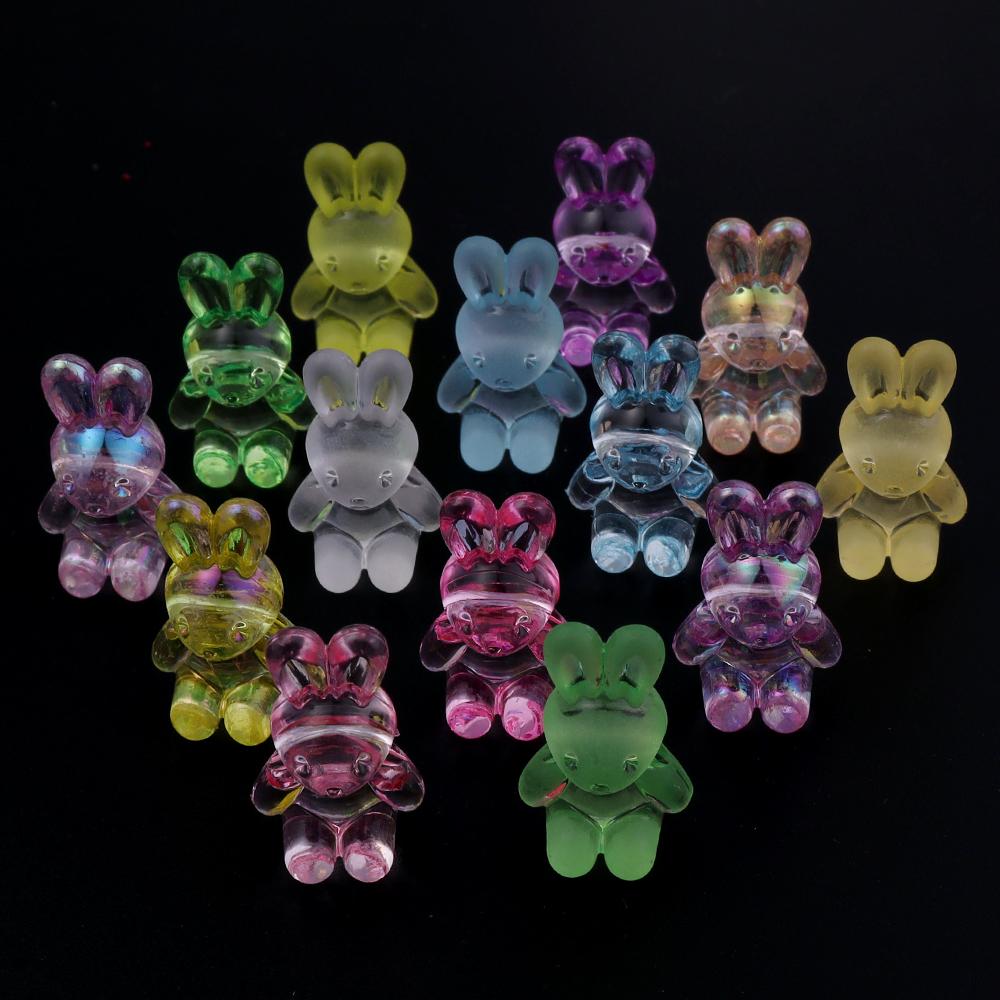 30PCS Clear Frosted Transparent Cartoon Rabbit Beads Horizontal Hole Loose Acrylic Beads DIY Mobile Phone Chain Pendant Ornament