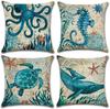 Linen Pillowcase, Marine Life Printing Cushion Cover 40x40 50x50 60x60, Suitable for Bed Car Sofa, Pattern Can Be Customized