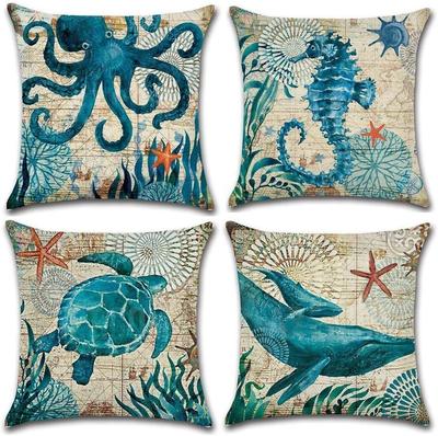 Housse de coussin en lin, housse de coussin avec impression vie marine 40x40 50x50 60x60, adaptée pour lit voiture canapé, motif personnalisable