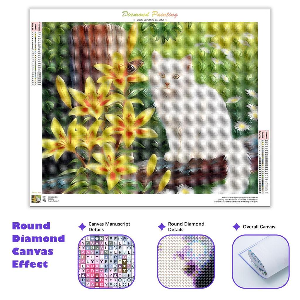 5D Diamond Painting For Adults Cat Flower Mosaic Diamond Embroidery Animal Picture Of Rhinestone Handmade Home Decor 30x40cm/12x16inch