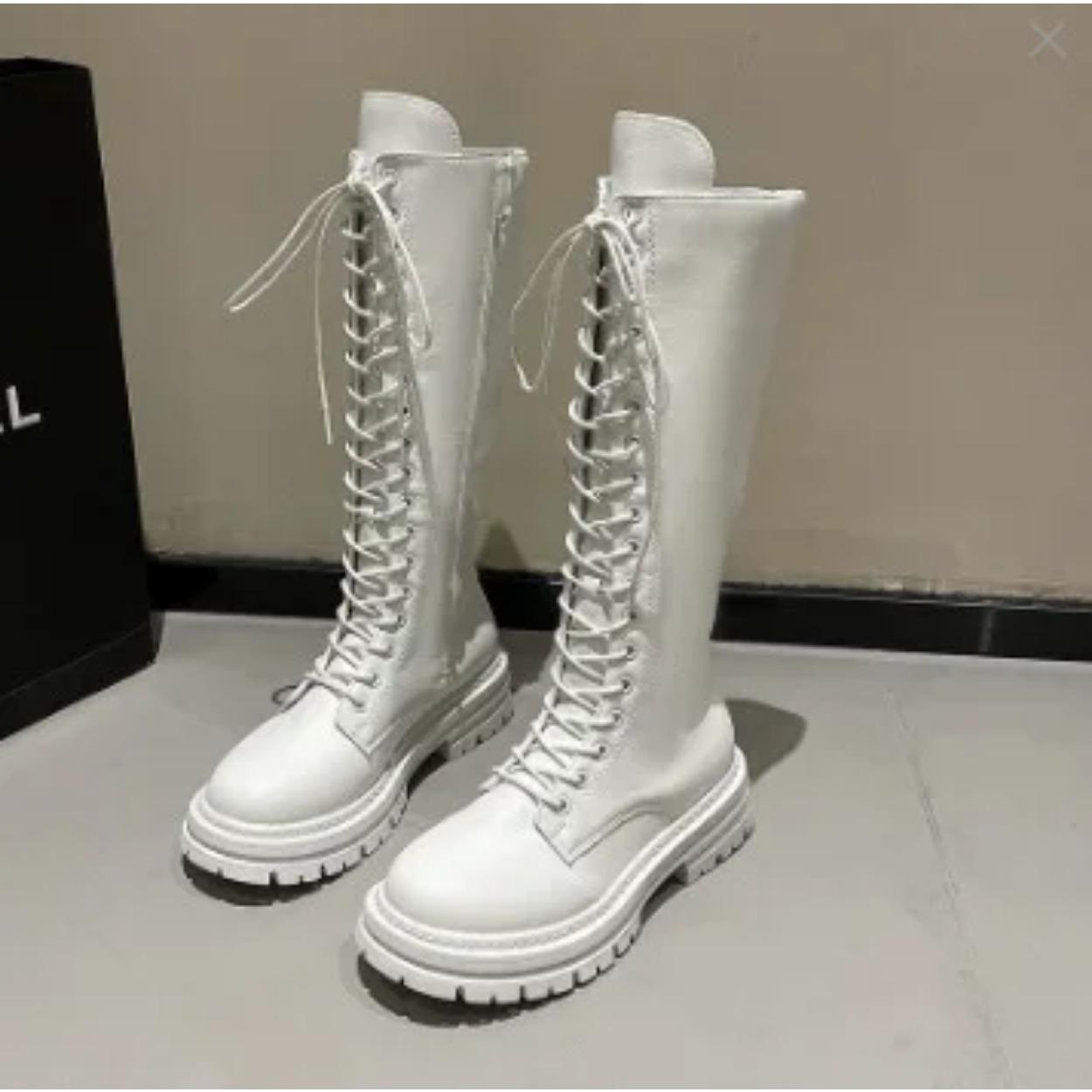 

2025 Summer New - Style Women s Knight Boots - Mid - Calf Length, with Side Zippers Chunky Heels and Thick Soles 40 белый