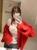 260g Cotton Modal Polka Dot Square Neck Lace-Up Bow Long Sleeve Slimming Top