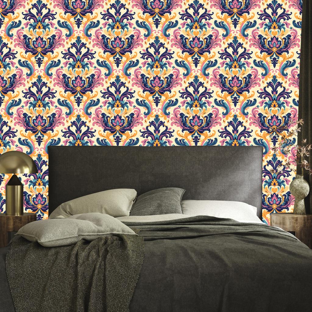 Baroque Damask Wallpaper Cream and Blue for Living Room and Bedroom 50x1000