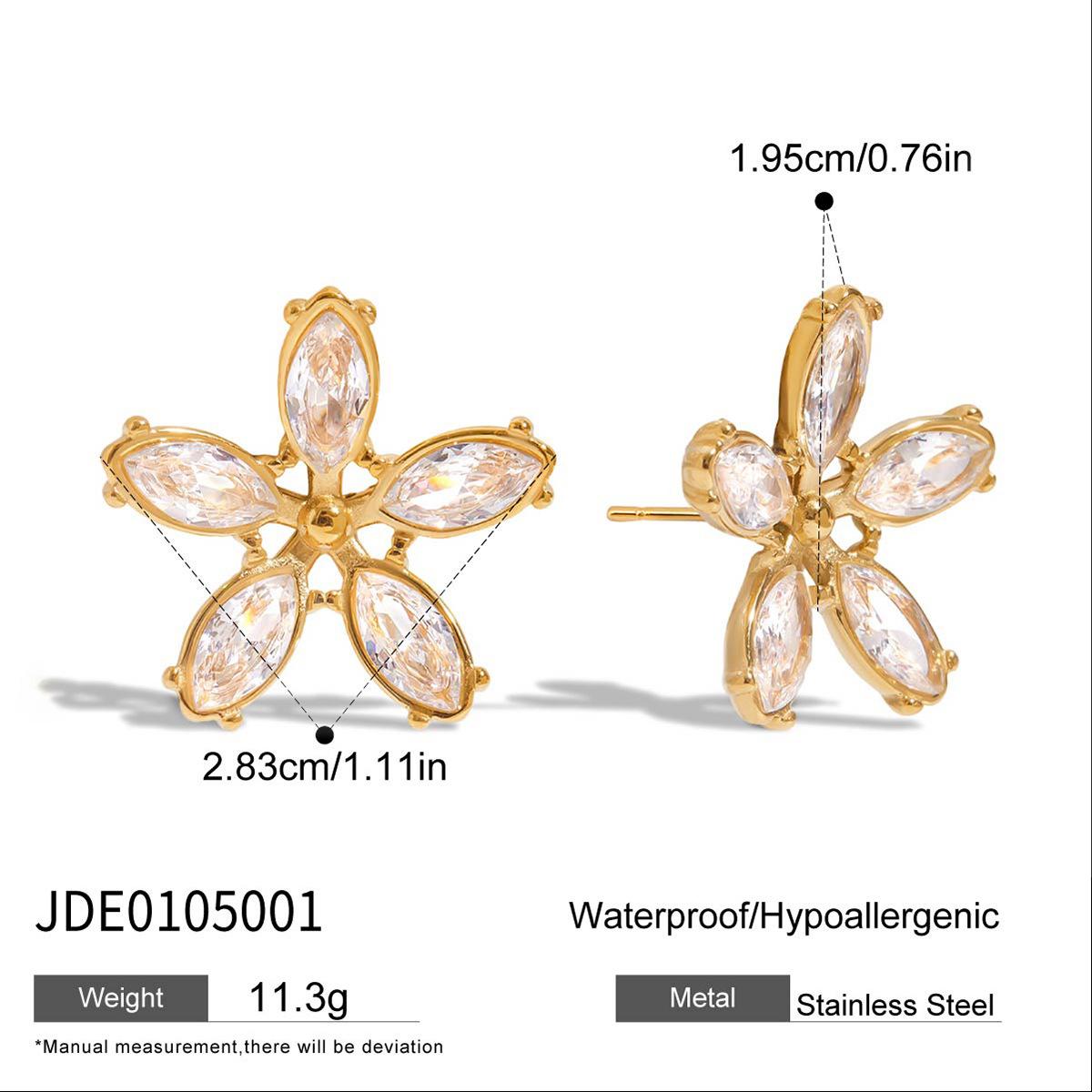 

Sweet and romantic design 18K gold, white zircon flower earrings earrings.