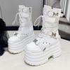 13CM Ultrahohe Damen Plateau Stiefel Hochwertiges Leder Dicke Sohle Kurze Stiefel Retro Design Punk Damen Stiefelette Botas Mujer