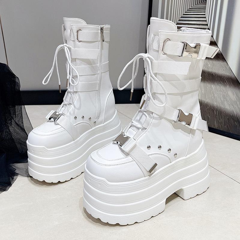 

Original Subculture Platform Martin Boots Punk Spice Girls Short Boots Functional Wind Boots 42 белый