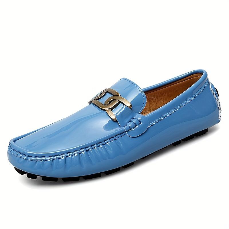 Chic Women's Flat Loafers with Metal Buckle - Patent Leather, Anti-Slip Sole for Casual Walks & Daily Wear Men's Boat Shoes