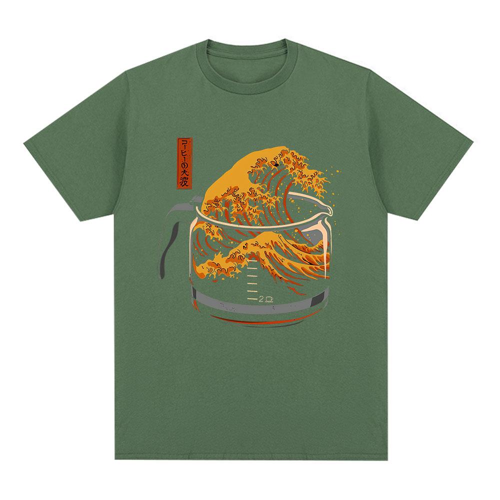 The Great Wave of Coffee Funny Meme Tshirt Unisexs Women Clothing Fashion Tshirts Cotton Casual Short Sleeve T Shirts Streetwear