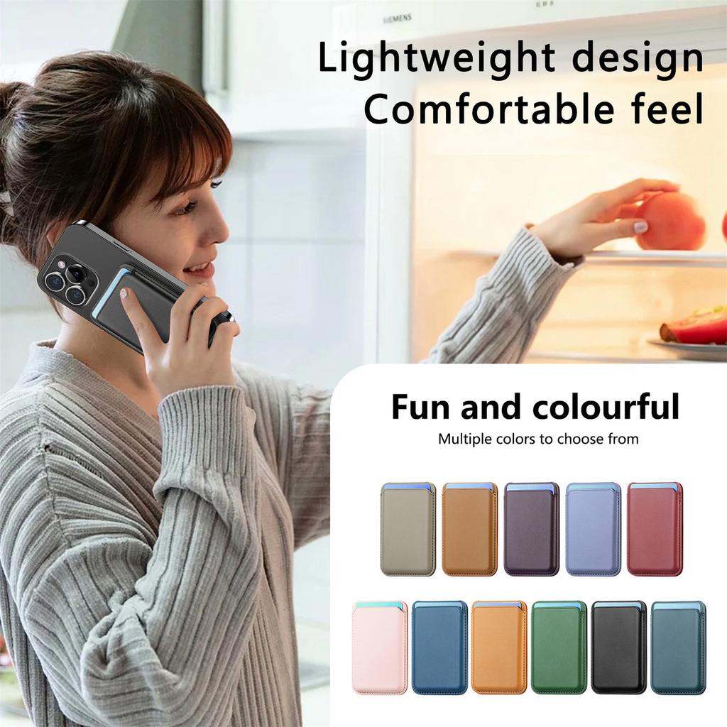 Phone Card Holder Suitable For Magsafe Magnetic Tape Adhesive Iron Ring Phone Case Universal PU Leather Wallet Bag