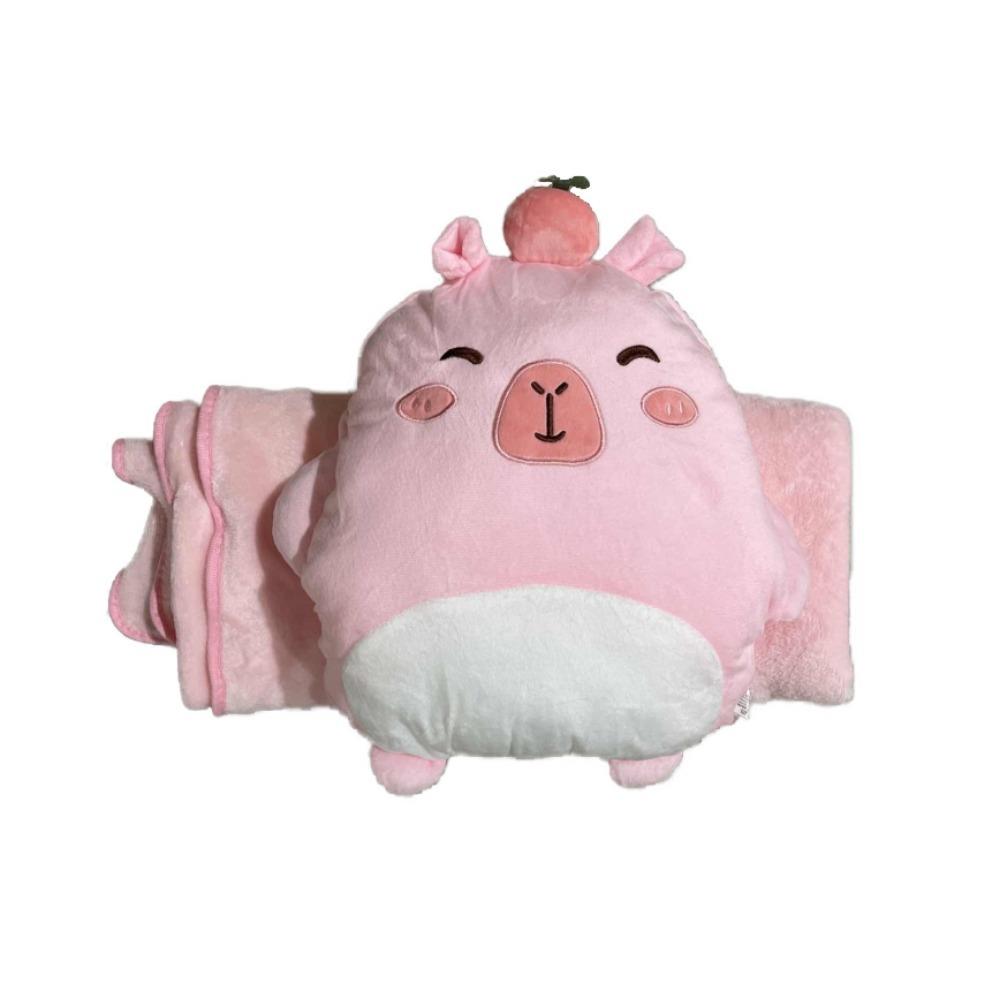 3-in-1 Capybara Throw Pillow Air Conditioning Blanket PP Cotton Filled Plush Pillow Blanket Animal Pattern Storage Design