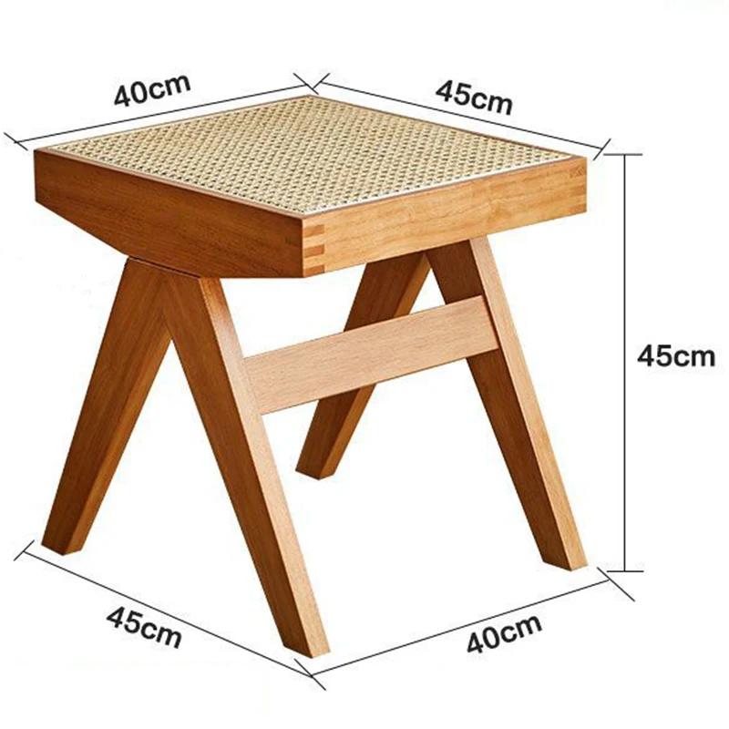 Rattan Hallway Ottomans Solid Wood Oak Entrance Hall Ottomans Modern Portable Footstool Low Nordic Footrest Bedroom Wooden