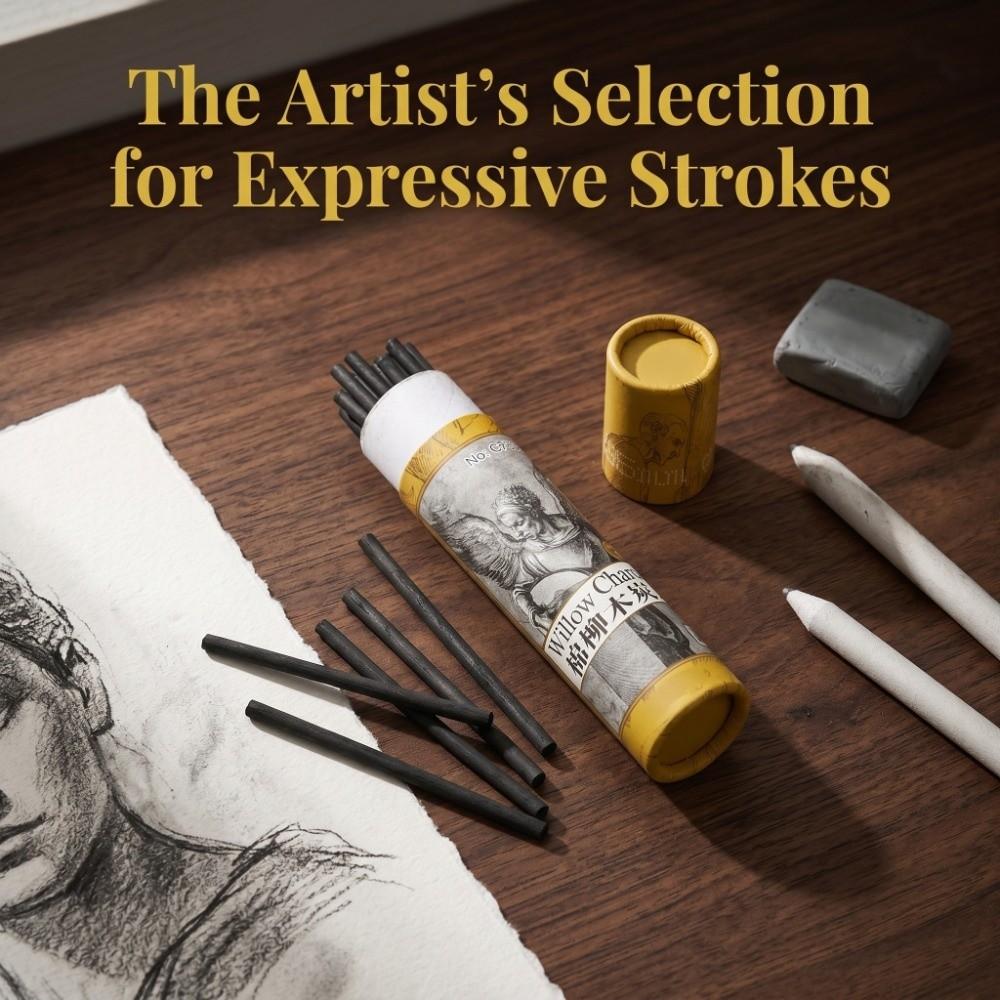 25PCS Four Types Charcoal Sticks Black Artist Charcoal Strips Quick Sketch Outlining